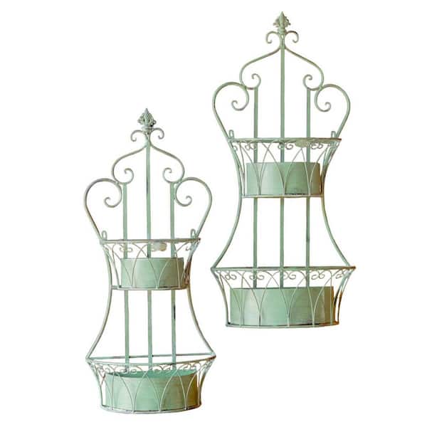 Zaer Ltd. International Copenhagen Large Antique Green Metal Wall Mounted Plant Stand (Set of 2)