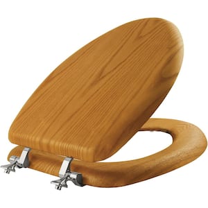 Elongated Closed Front Wood Toilet Seat in Natural Oak with Chrome Hinge