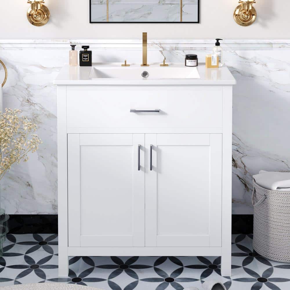 30 in. W x 18.3 in. D x 34 in. H Single Sink Freestanding Bath Vanity in Wh