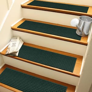 Waterhog Squares 8.5 in. x 30 in. PET Polyester Indoor Outdoor Stair Tread Cover (Set of 4) Evergreen