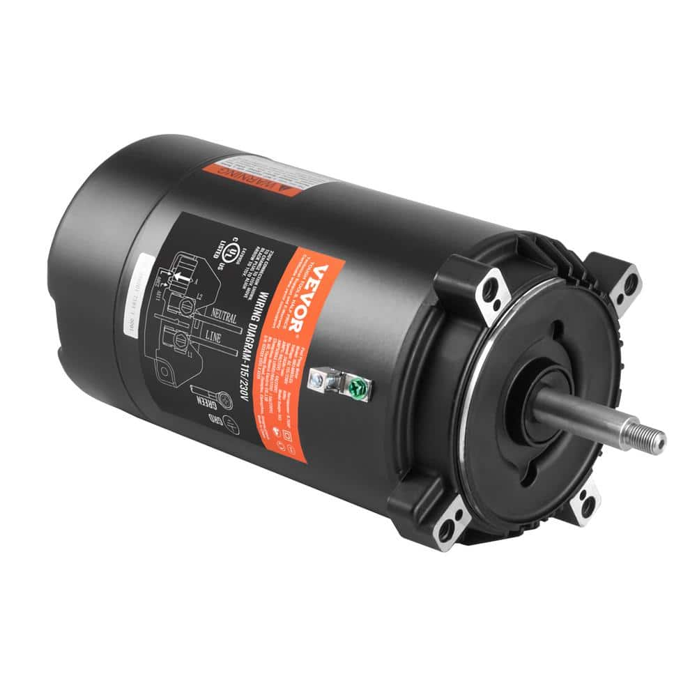 VEVOR 0.75 HP Pool Pump Motor 3450 RPM 115/230-Volt 60Hz 80μF/250V Capacitor 56J Frame CCW Rotation Round Flange Single Speed