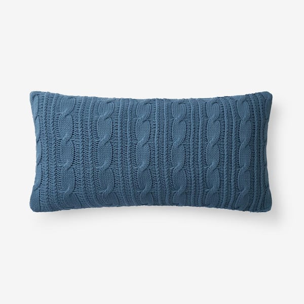 Chunky Cable Knit Denim Blue 14 in. X 30 in. Throw Pillow Cover