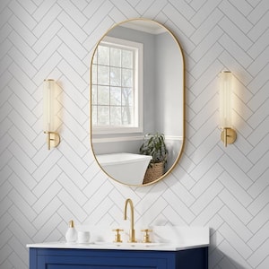 BELLA 24 in. W x 40 in. H Oval Aluminum Framed Wall-Mounted Bathroom Vanity Mirror in Brushed Gold