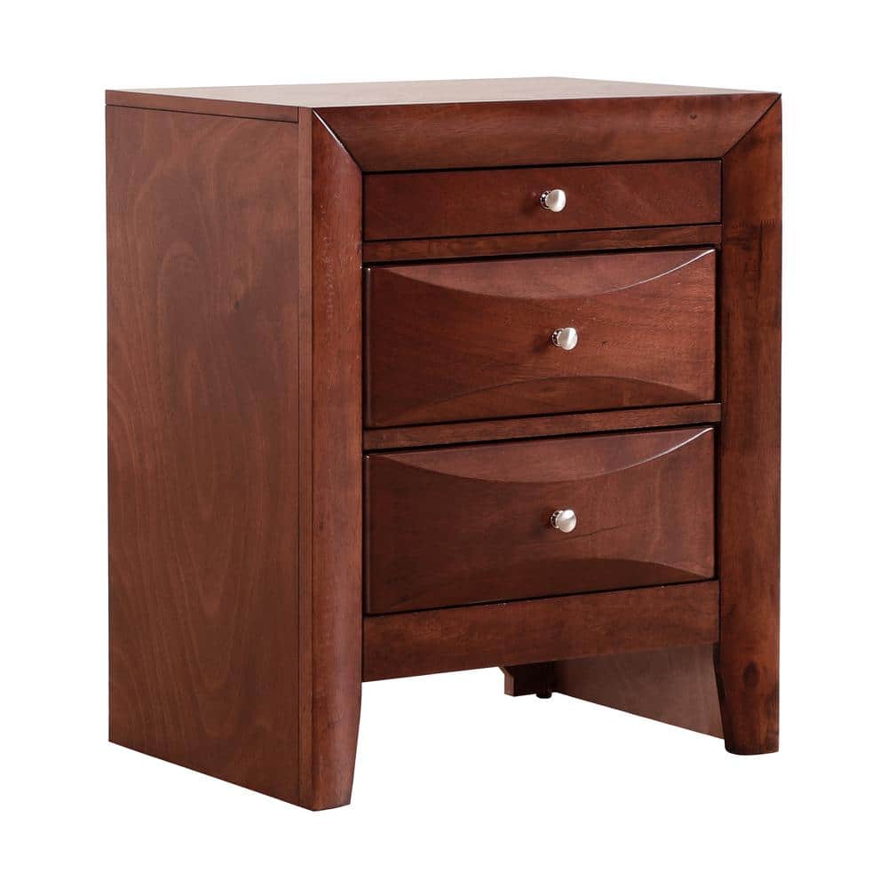 Marilla Cherry Wood 3-Drawer Nightstand, 28" Height