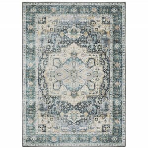 Blue and Ivory 2 ft. x 3 ft. Oriental Area Rug