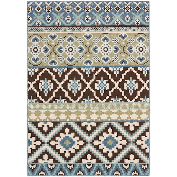 SAFAVIEH Veranda Chocolate/Blue 4 ft. x 6 ft. Floral Indoor/Outdoor Patio  Area Rug