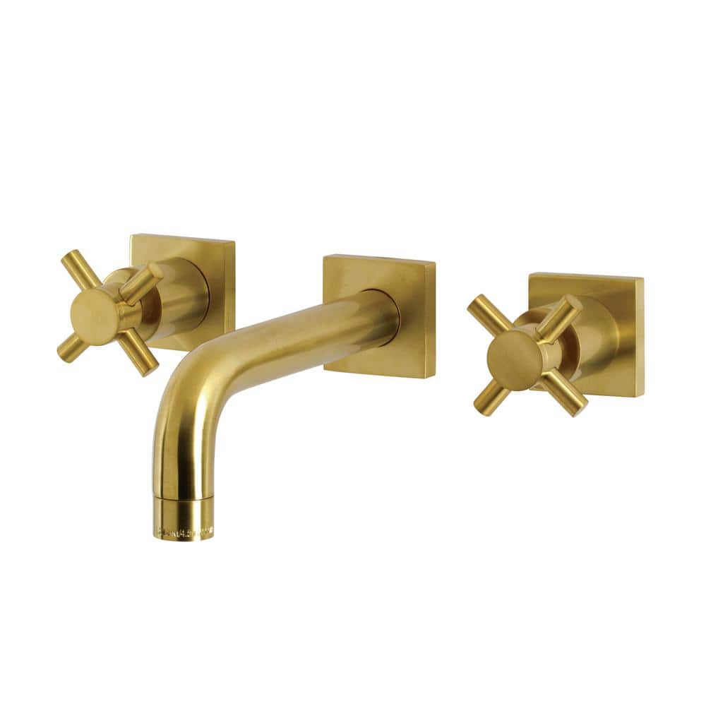 Brushed Brass Two-Handle Wall Mount Bathroom Faucet