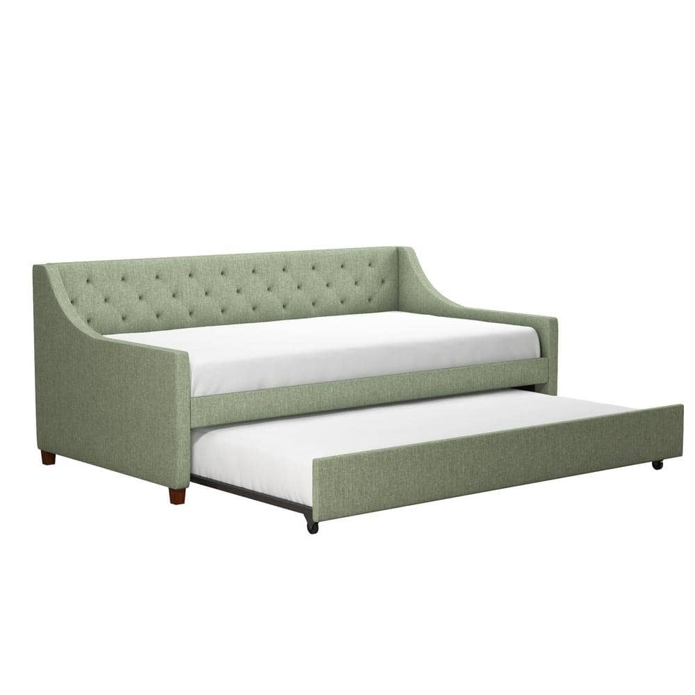 Novogratz Her Majesty Light Jade Green Linen Twin Daybed And Trundle ...