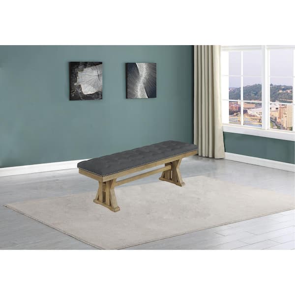 Best Quality Furniture Jess Gray 60" Counter Height Dining Bench No Back 48" Linen Fabric Solid Wood 17