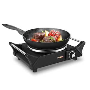 1500 W Single Burner 7.5 in. Black Electric Hot Plate Stove with Adjustable Temperature and Dual Handles for Cooking