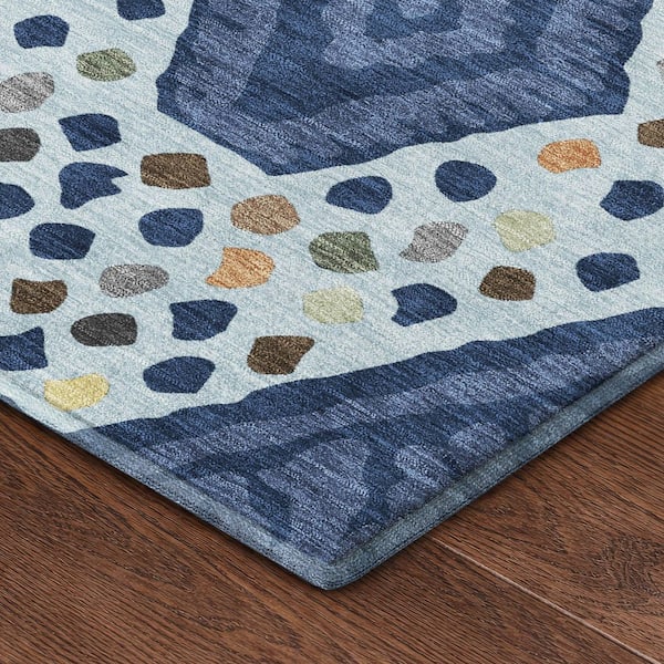 Mayfield Premium Machine Washable Abstract AMF2457 Navy 10 ft. x 14 ft. Area Rug