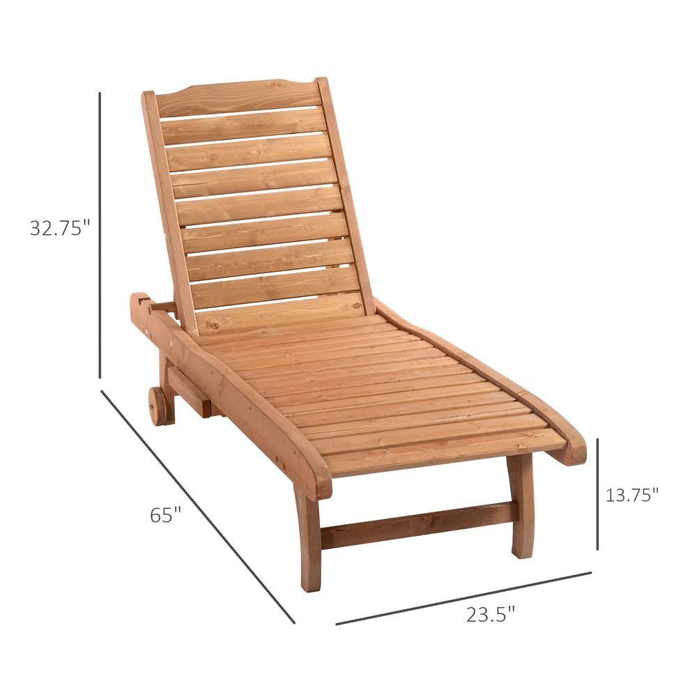 Natural Brown Wood Outdoor Chaise Lounge with Reclining Backrest