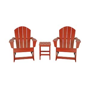 Iris Outdoor Rocking Poly Adirondack Chairs With Side Table Set in Red (3-Piece)