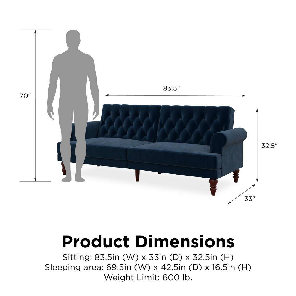 Cassidy Blue Velvet Twin Tufted Convertible Sofa Bed