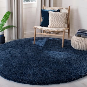 California Shag Navy 4 ft. x 4 ft. Round Solid Area Rug