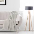 Nicobar Gray Casual Striped Tassel Cotton Throw Blanket