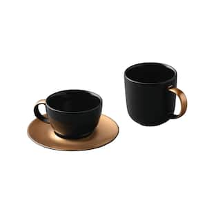 Gem 3pc Coffee And Tea Set, Mug, Cup and Saucer, Black and Gold