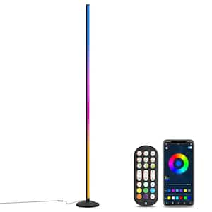 65 in. Black Integrated LED Color Changing Smart Corner RGB Standard Floor Lamp with App and Remote Control