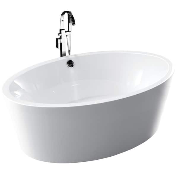 KINWELL 67 in. Acrylic Flatbottom Freestanding Bathtub Non-Whirlpool Soaking Tub in White