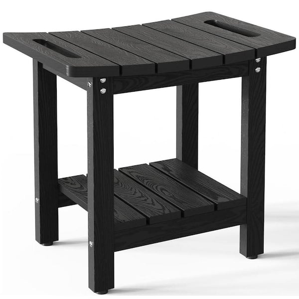 12.6 in. Freestanding Shower Bench with Space-Efficient Storage Shelf and Waterproof Chair Seat in Black