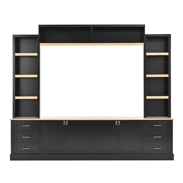 102.30 in. W x 15.70 in. D x 79.7 in. H Black Linen Cabinet with Adjustable Shelves and Bookshelves for TVs Up to 75 in.
