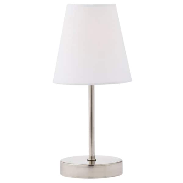 Simple Designs 10 in. Sand Nickel Mini Basic Table Lamp with White Fabric  Shade LT2013-WHT - The Home Depot