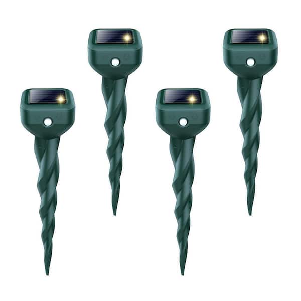 Solar Powered Mole Snake Skunk Repellent Stakes 4 Pack Ultrasonic Outdoor Deterrent for Yard Garden Lawn