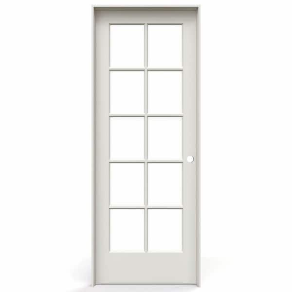 MMI DOOR 30 in. x 80 in. Left Handed Primed Composite Clear Glass 10 Lite True Divided Single Prehung Interior Door