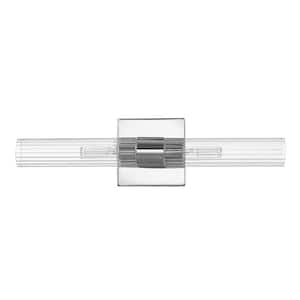 18 in. 2-Light Chrome Vanity Light with Ribbed Glass Shades