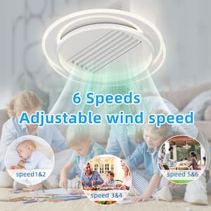 22 in. W Bladeless Ceiling Fan with Lights Flush Mount Smart Fan Light Dimmable LED Timing 3 Color Light (round-B)