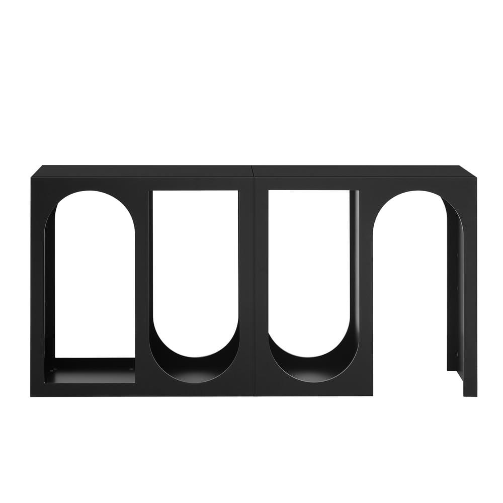 62.8 in. W x 15.7 in. D x 31.4 in. H Black Wood Linen Cabinet with Rectangu