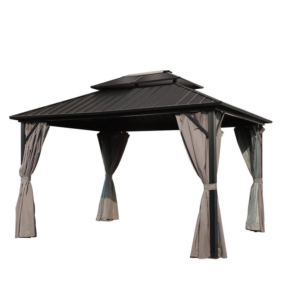 VEIKOUS 12 ft. x 12 ft. Aluminum Double Hardtop Gazebo with Grey ...