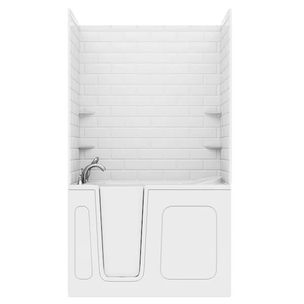 Rampart Wall Series 30 in. x 54 in. Left Side Drain Soaking Bathtub in White with 5x10 in. Tile Wall Kit