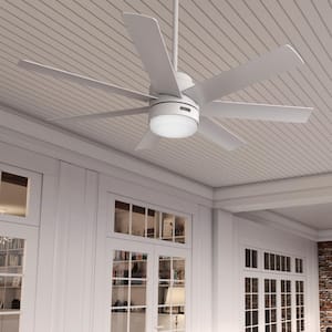 Brazos 52 in. Indoor/Outdoor Fresh White Standard Ceiling Fan with LED Bulbs and Remote Included