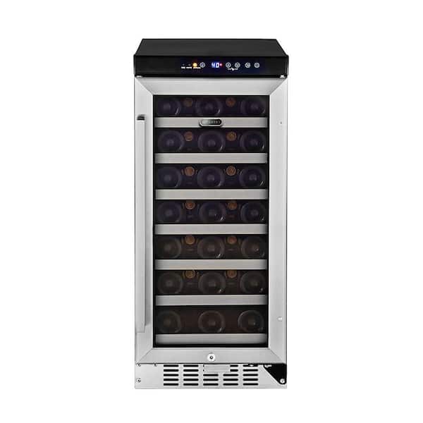 15 in. Single Zone 33 Bottles Undercounter Built-In Wine Cooler Refrigerator w/ Lock Stainless Steel LED
