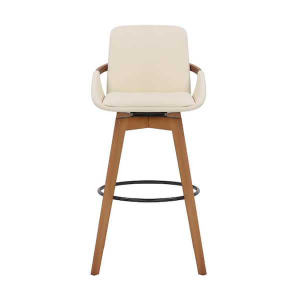 HomeRoots 30 in. Luxurious Cream Faux Leather and Walnut Swivel Bar Stool