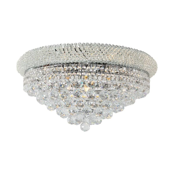 OUKANING 23.6 in. 12-Light Silver Modern Crystal Flush Mount Ceiling Light for Bedroom Living Room, No Bulbs Included