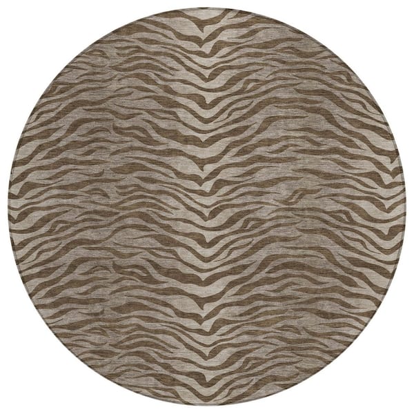 Chantille Machine Washable Indoor/Outdoor Abstract ACN2925 Chocolate 8 ft. x 8 ft. Round Rug
