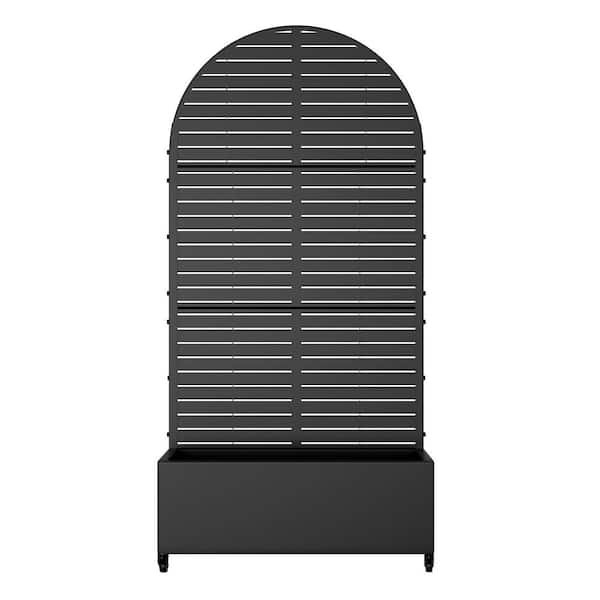 Lirago 72 in. H x 35 in. W Arch Black Outdoor Metal Privacy Screen Planter Box Wall Decor in Louvered Pattern