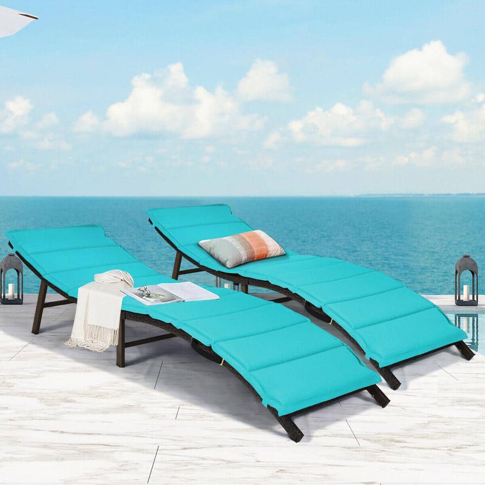 2 Pieces Wicker Outdoor Chaise Lounge with Turquoise Cushions price history on PriceWatchPro