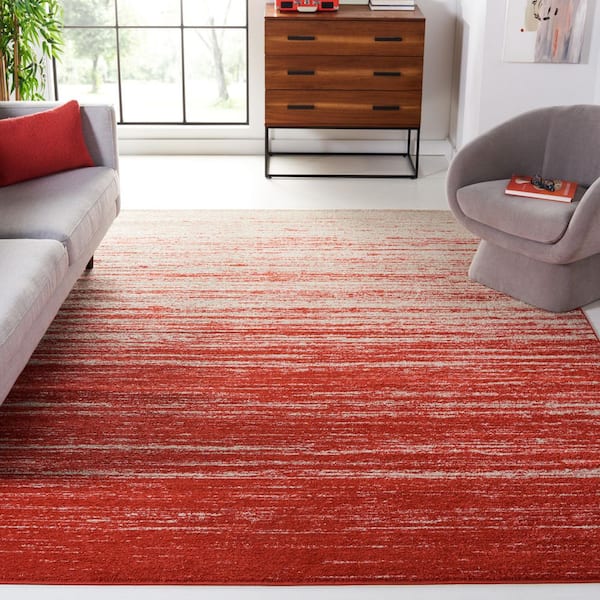 Adirondack Orange/Gray Solid Color 7 ft. x 7 ft. Striped Square Area Rug
