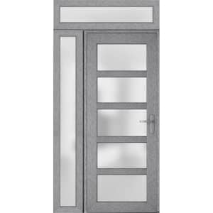 48 in. x 94 in. Left-Hand/Inswing Side and Transom Frosted Glass Grey Steel Prehung Front Door with Hardware