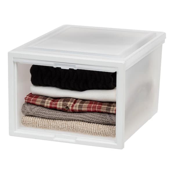 Set of 3 White Deep Box Chest with Sliding Door Stackable Storage