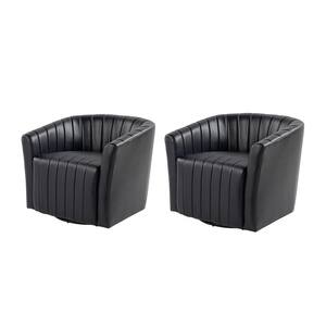 Felipe Navy Modern Leather Sturdy Metal Base 360-Degree Swivel Chair (Set of 2)