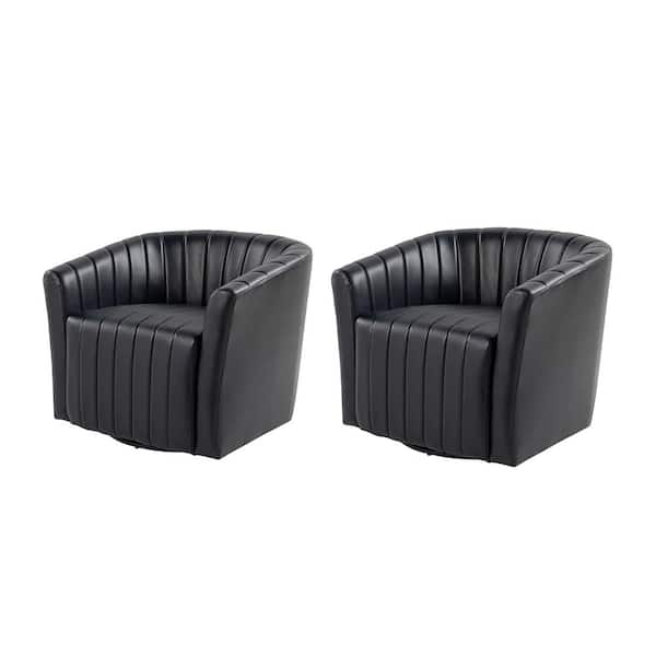 JAYDEN CREATION Felipe Navy Modern Leather Sturdy Metal Base 360-Degree Swivel Chair (Set of 2)