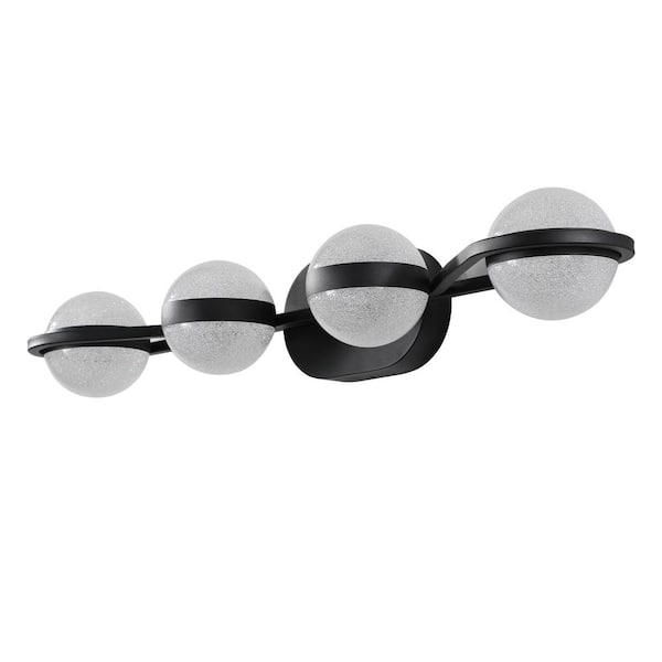 Logmey 29.5 in. x 4.2 in. 4-Light Black Round LED Bathroom Vanity Light with Frosted Glass Shade