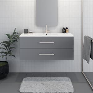 Napa 48 in. W. x 18 in. D Single Sink Bathroom Vanity Wall Mounted in Gray with Ceramic Integrated Countertop