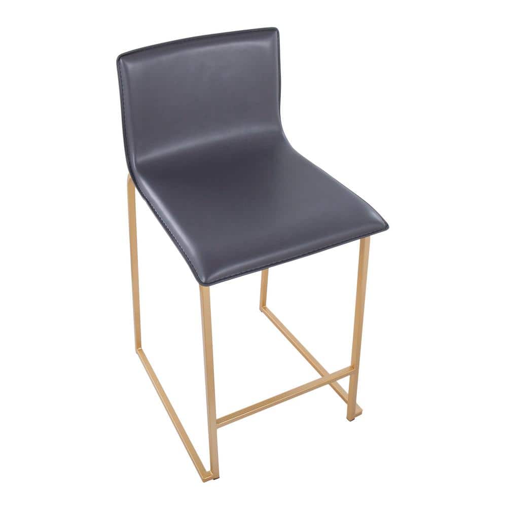Elegance Gold Metal & Grey Faux Leather Counter Stools - Set of 2