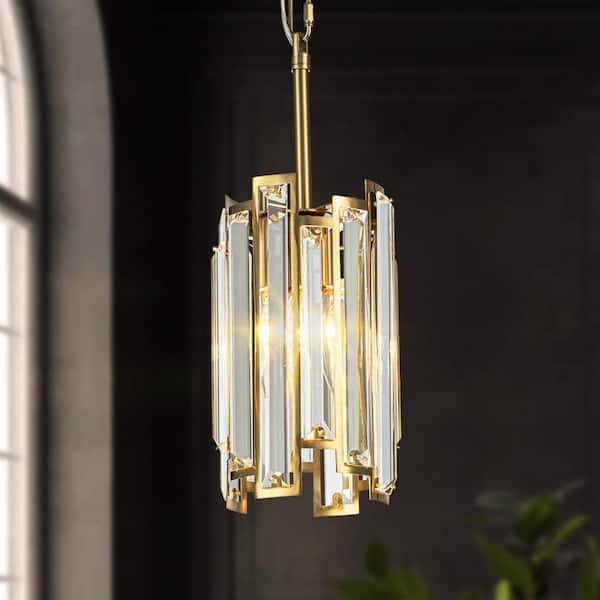 Rennnsan Charlene 1-Light Brushed Gold Modern Mini Pendant Light with Crystal Shade