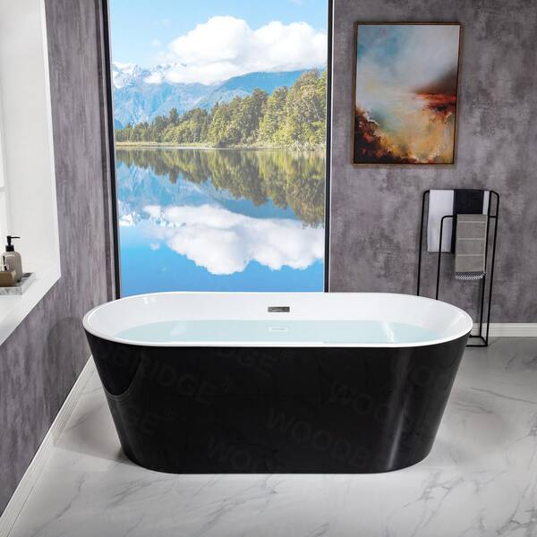 Greenfield 67 in. Acrylic FlatBottom Double Ended Bathtub with Brushed Nickel Overflow and Drain Included in Black